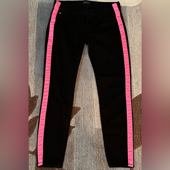 Hudson Jeans Black Skinny Jeans with Pink Stripe - Picture 3 of 6